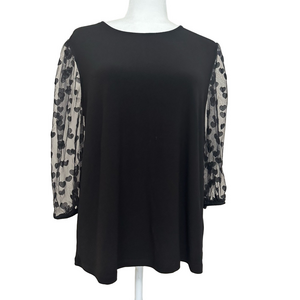 Love Scarlett Elegant Black Sheer Heart Sleeve Top NWOT